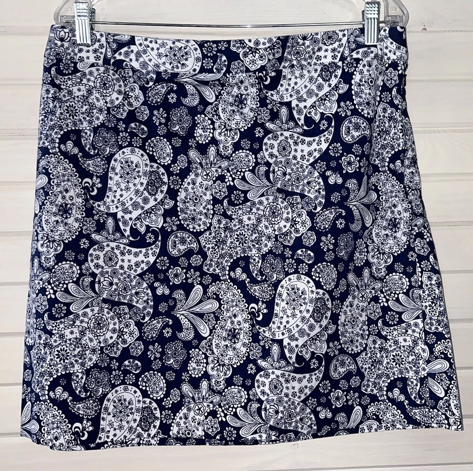 Brooks Brothers Red Fleece Sz 14 Blue White Paisley Cotton Stretch Skirt EUC - Image 1 of 4