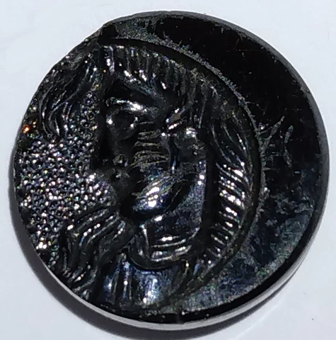 Vintage Czech Glass Victorian Mourning Buttons Black Crescent Moon Face Blowing Cover