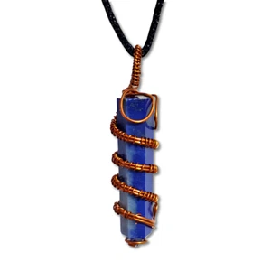 Lapis Lazuli Pendant Copper Scroll 3rd Eye Chakra Gemstone Necklace Jewellery - Picture 1 of 10