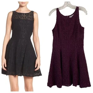 BB Dakota Paloma Burgundy Lace Fit & Flare Dress Sz 10 Cocktail Wedding Feminine - Picture 1 of 12
