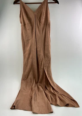 Victoria's Secret Full Length Slinky Nightgown with VS logo Golden Brown L  NWT - Image 1 of 4
