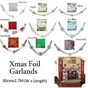 30cm x 2.7M Foil Garland Christmas Ceiling Wall Window Indoor Hanging Decoration - Picture 1 of 67