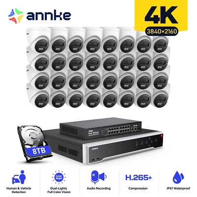 ANNKE 32CH 12MP NVR 4K Audio POE Security Camera System Outdoor Full Color Night - Image 1 of 4