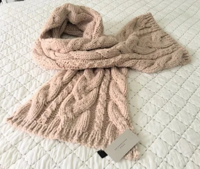 Zara Chunky Oversized Cable Knit Maxi Scarf Beige/Pink BNWT RRP £25.99 LAST ONE - Image 1 of 4