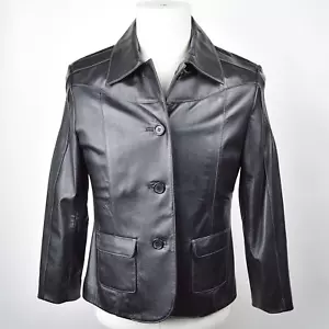 Chaqueta de cuero Tibor vintage para mujer talla pequeña negra ajustada mantecosa suave genuina - Imagen 1 de 12