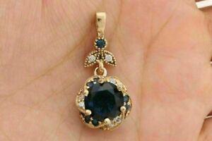 2.30Ct Round Cut Simulated Blue Sapphire Women's Pendant 14K Yellow Gold Plated