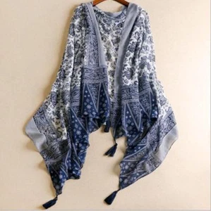 New Fashion Retro Chinese Style Women Cotton Linen Tassel Scarf Shawl Wraps - Picture 1 of 5