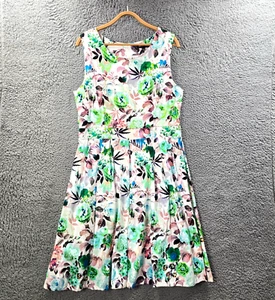 Caroline Morgan Womens A-line Midi Dress Size 16 White Green Blue Floral - Picture 1 of 13