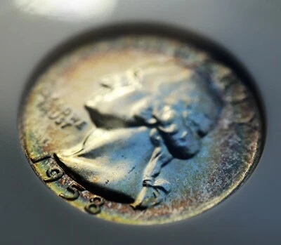 1958 25C WASHINGTON QUARTER ANACS MS63 90% SILVER GREAT RAINBOW TONING - Image 1 of 4