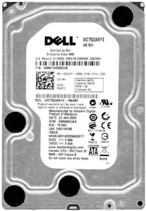 Hard Drive Dell 0G631F G631F WD7502ABYS 750GB 7200U/Min 32MB SATA II 3.5 " Inch - Picture 1 of 3
