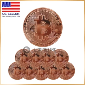 10Pcs Physical Bitcoin Coins Commemorative Rose Gold Plated Bit Coin Collectible - Picture 1 of 8
