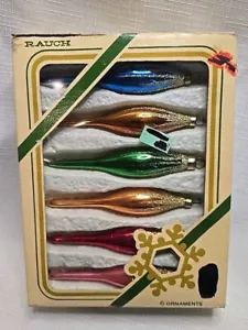 Vintage Set Of 6 Colors Rauch Christmas Ornaments Sparkle Glass Icicle Tear Drop - Picture 1 of 14