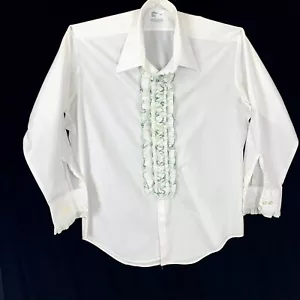 After Six 1970 Formal Tux Shirt 4XL Long Sleeve Green Trim Frilly Front Prom - Picture 1 of 9