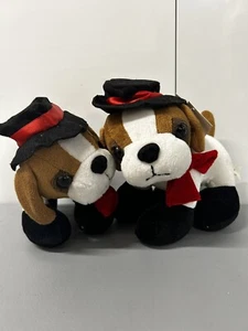 DAN DEE PLUSH CHRISTMAS Stuffed Animal Soft Toy DOG 7" W/ Black Hat (2 Dogs) - Picture 1 of 16