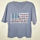 EVO Woman’s Top sz M Blue Short Sleeves USA Distressed Logo made in USA