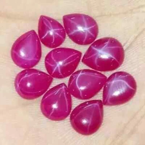 Natural 6 Rays Pear Cabochon Star Ruby Loose Gemstones 10 Ct/5 Pcs Wholesale Lot - Picture 1 of 3