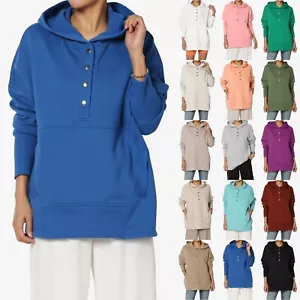 TheMogan Women's Buttoned V-Neck Hoodie Pullover Long Sleeve Casual Sweatshirt - Picture 1 of 98