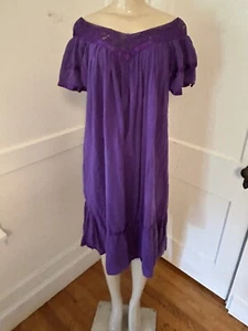 Vtg Purple Crinkle Gauze Maxi Philhellenic Dress Crochet lace OS 100% Cotton S/M - Picture 1 of 7
