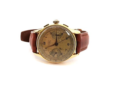 Vintage Chronographe Suisse 17 Rubis 18K Gold Brown Band Watch - Image 1 of 4