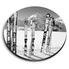 Round Mdf Magnets - Bw - Skies Skiing Ski Skier Snow Winter Sports #43532
