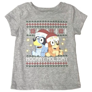 Girls Gray Bluey & Bingo Snowflake Christmas Holiday T-Shirt Tee Shirt - Picture 1 of 2