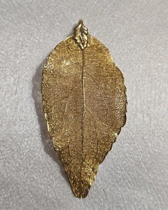 Vintage 3" Filigree Gold Natural Pippal Tree Leaf Necklace Pendant - Picture 1 of 6