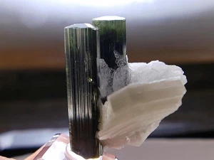Parallel pair of Gem Top Elbaite tourmaline crystals with Hexagonal Muscovite - Picture 1 of 8