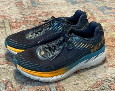 Zapato cómodo para correr Hoka One One Clifton 5 azul/naranja para hombre talla 10,2E EE. UU. 9,5 UK Foto 1 de 4