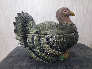 Vintage handbemalt in Italien Keramik Truthahn Keksdose Suppe Servierschale * CHIPS - Bild 1 von 18