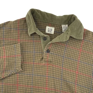 Vintage GAP Plaid Corduroy Collar Long Sleeve Polo Shirt Mens L Made In The USA - Picture 1 of 5