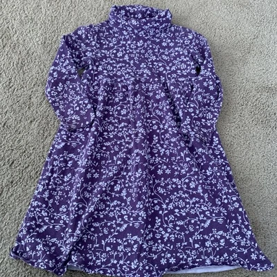 Lands’ End LS Knit Dress Turtleneck Girl’s 5 Purple Flowers - Image 1 of 3