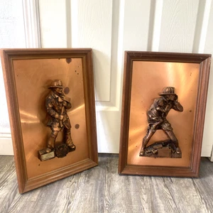 De colección Par Bombero Chicago Bombero 3D Cobre Marco Colgante de Pared Arte 1979 - Imagen 1 de 24