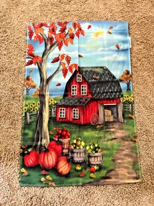 Jetmax Fall Autumn Decor Garden Flag 38x25 Pumpkin Red Barn Apples Thanksgiving - Picture 1 of 4