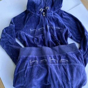 Bebe Velour Tracksuit Blue Rhinestone Logo Zipper Hoodie Pants Set - Picture 1 of 7