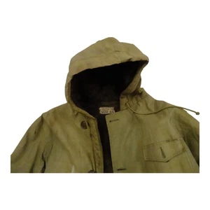 WWII US Navy Size 44 Alpaca Fur Lined Hooded Waxed Canvas Deck Flight Jacket - Picture 1 of 23