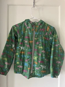 LL Bean Kids Unisex L (6X/7) Nylon Rain Coat GreenJacket Hooded Pockets Packable - Picture 1 of 6