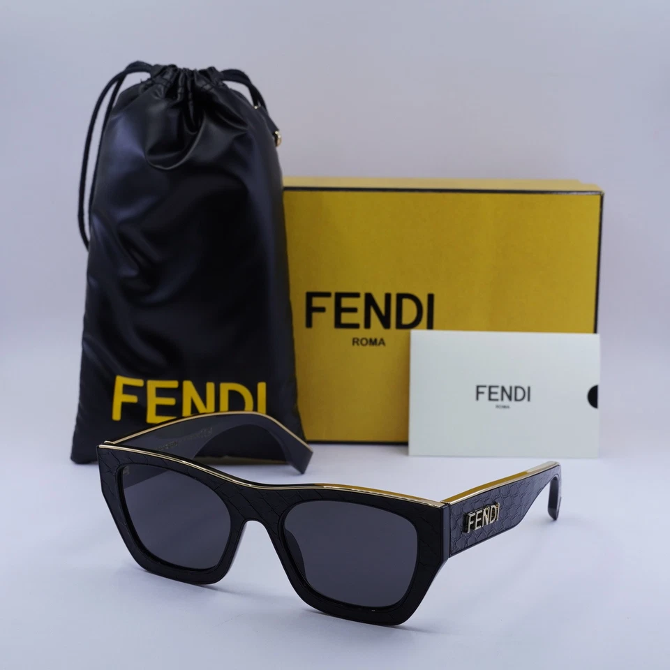 Fendi Women Sunglasses Black Grey Square FE40126I LEATHER 01A AUTHENTIC