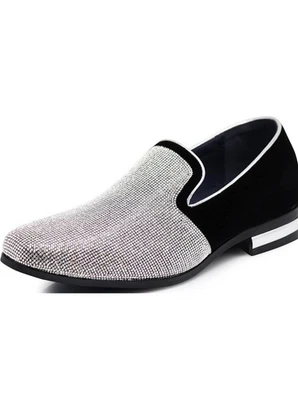 TRS Men Rhinestone Round Toe Suede Chrome Heels Dress Loafer Size 8 - Image 1 of 4