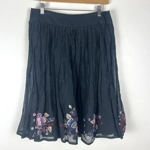 French Connection Full Skirt Sz 6 Black Boho Floral Embroidered Organza Cotton - Picture 1 of 11