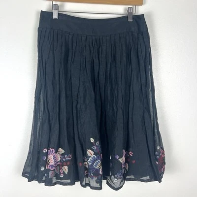 Falda Completa French Connection Talla 6 Negra Boho Floral Bordada Organza Algodón Foto 1 de 4