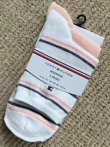 2 x TOMMY HILFIGER Peach / White Short Ankle TRAINER Sneeker SOCKS UK 6-8 39-42 - Picture 1 of 5