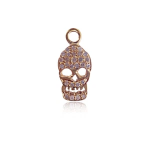 Skull Head Charm Pendant Pave Diamond Solid 14k Yellow Gold Minimalist Jewelry - Picture 1 of 5
