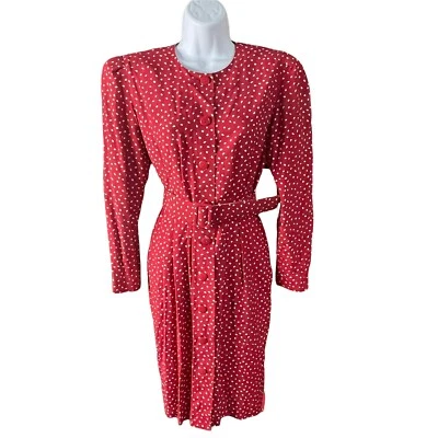 Vintage 80s Shirt Dress 4 P Secretary Wiggle Pencil Belt Red Polka Dot Pockets - Image 1 of 4