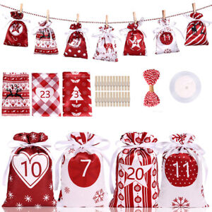 Calendar Bag Lanyard Numbered Gift Bag with Clip Christmas Countdown Decoration