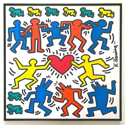 KEITH HARING ESTATE RARO 1991 IMPRESIÓN LITOGRÁFICA ENMARCADA LRG PÓSTER ARTE POP "AMOR" 1989 Foto 1 de 4