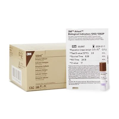 3M MEDICAL Attest Sterilization Biological Indicator Vial Steam Compatibility 1262 100 Ct
