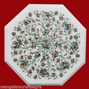 15" White Marble Coffee Table Top Handicraft Pietra dura Art Home Decor - Picture 1 of 2
