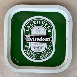 HEINEKEN Lager BEER TRAY 13" SQ Metal Serving UK PUB Authentic Vintage WHITBREAD - Picture 1 of 4