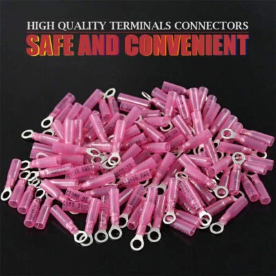 50 peças terminais de anel termorretrátil vermelho 16-22 AWG #10 conectores de crimpagem de fio ilhó - Imagem 1 de 4