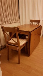 IKEA Leksvik Pine Foldable Large Table And 2 Chairs - Picture 1 of 16